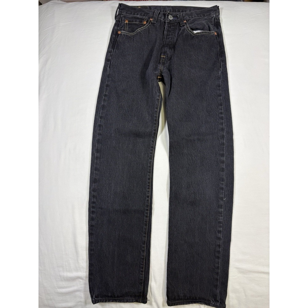 Levis 501 Original Fit Button Fly Jeans Mens 28x32 Faded Black Denim Straight